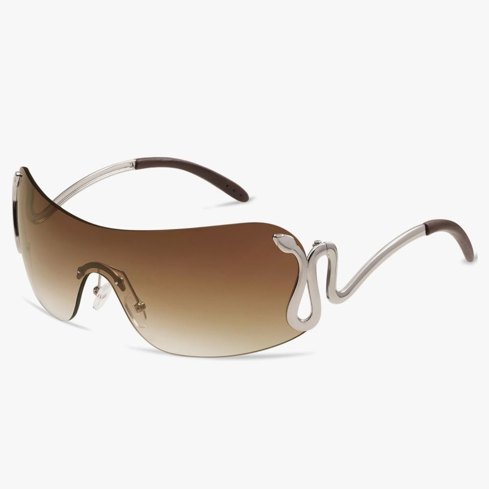 Rimless Y2k Sunglasses for Women Men Trendy Oversized Wrap Around Snake Shades